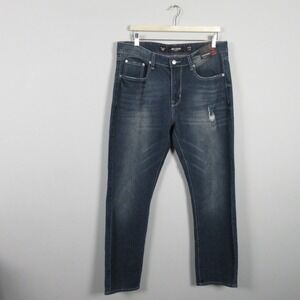 MBX Denim Men Slim Straight Stretch Jeans 34 x 30 Blue Distressed NEW
